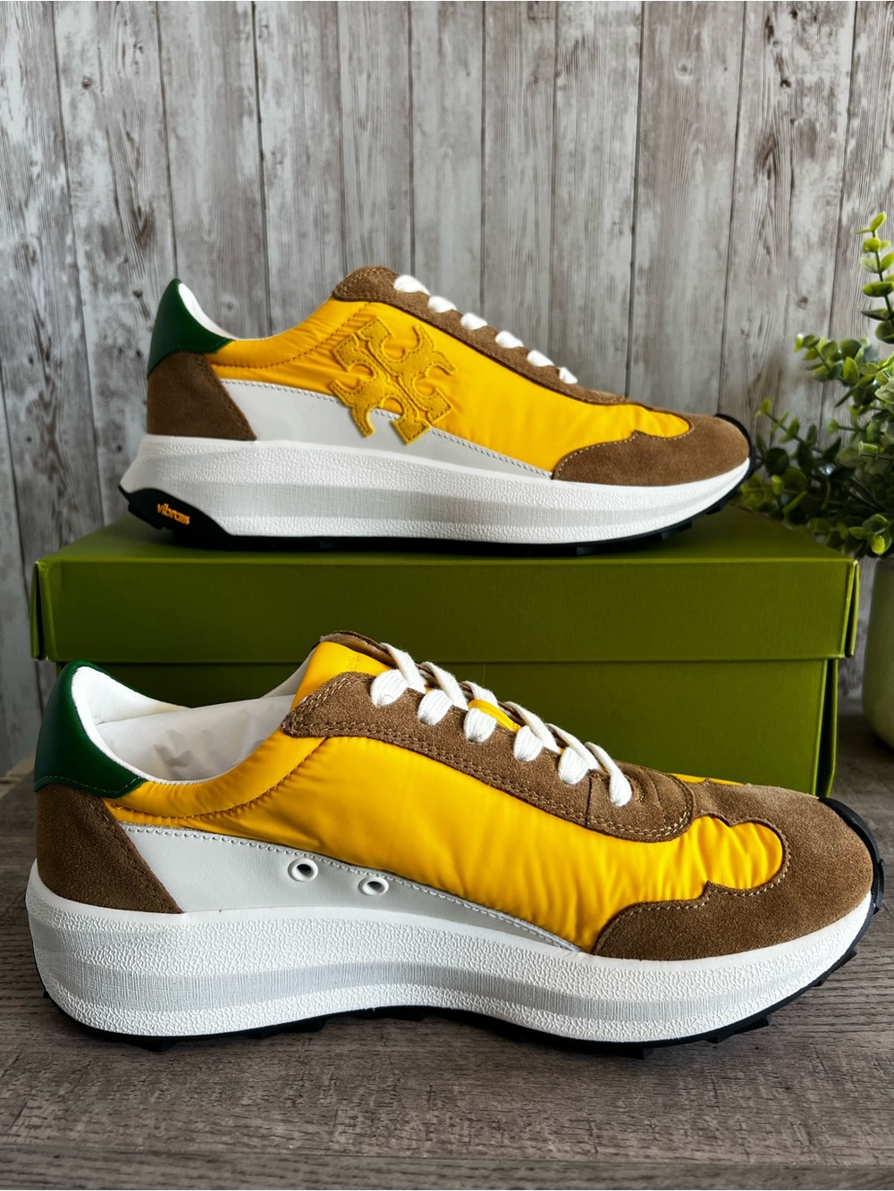 Tory Burch Trainer Colorblock Yellow, Brown & Green Runner Sneakers NEW 9.5 - Picture 5 of 7